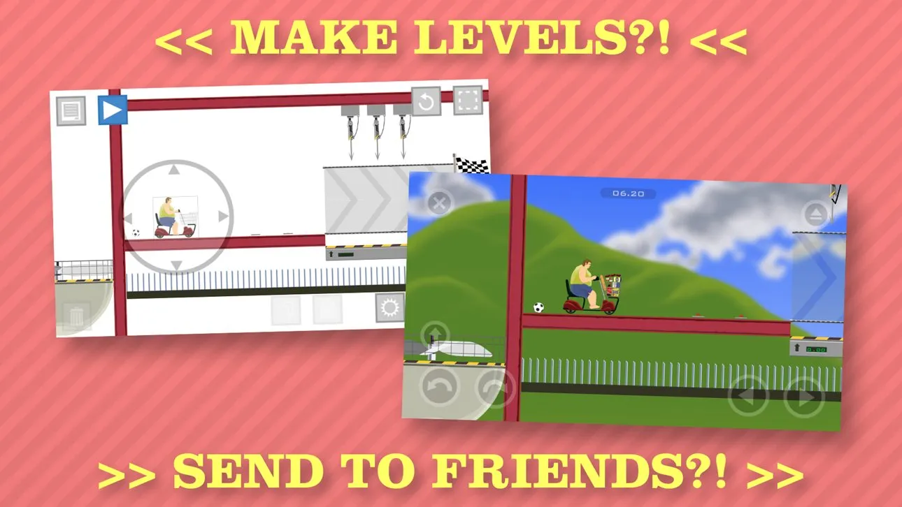 App Store promotional screenshot reading MAKE LEVELS and SEND TO FRIENDS with editor screenshots